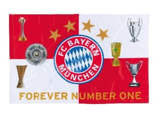 FCB Fanartikel Fahne rot-weiss mit Logo und den 6 Pokalen, 60x40cm