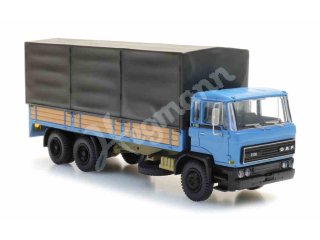 ARTITEC 48705211 ready 1:87 DAF Kipp-Fahrerhaus Kab B, Tandemachse Pritschen-LKW mit Plane, blau