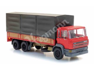 ARTITEC 48705305 ready 1:87 DAF Kipp-Fahrerhaus Kab C, Tandemachse Pritschen-LKW mit Plane, rot