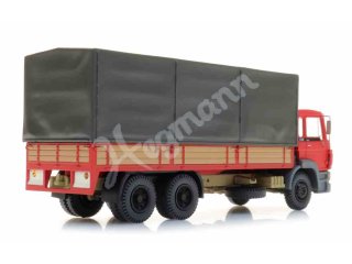 ARTITEC 48705305 ready 1:87 DAF Kipp-Fahrerhaus Kab C, Tandemachse Pritschen-LKW mit Plane, rot