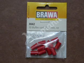 BRAWA 3042 Modellbahn-Muffen rund rot 2,5 mm