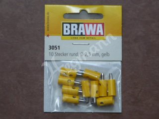 BRAWA 3051 Modellbahnstecker rund gelb 2,5 mm