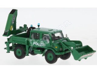 BREKINA BOS87820 H0 1:87 Mercedes Unimog U416 DoKa Polizei mit Schaufel und Baggerarm
