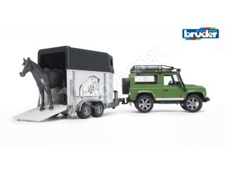 BRUDER 02592 Land Rover Defender Station Wagon mit Pferdeanhänger und 1 Pferd