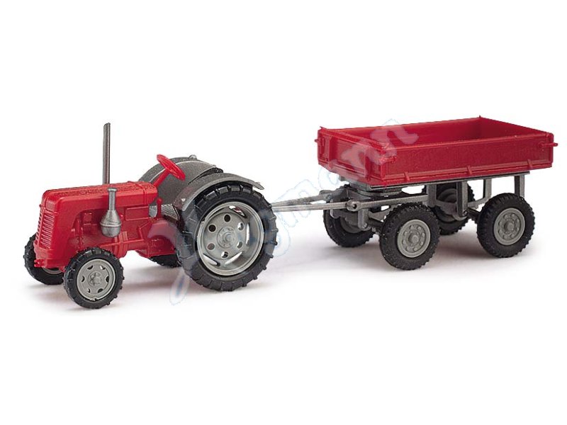 Rot Neu TT Traktor Famulus Mit Anhänger Busch 211006201-1/120 