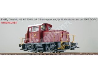ESU 31433 Diesellok, KG230, Bundespost, Ep III, Sound+Rauch, el. Kupplung, DC/AC