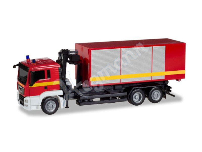 1//87 Herpa MAN TGS M Euro 5 Hakenlift-HZ m Stromaggregat u Container Feuerwehr