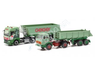 herpa 956000 H0 1:87 Set „Geiger“ / MAN TGS TM Schmitz Rundmulden-Sattelzug und Mercedes-Benz Baukipper-Sattelzug (Wiking-Modell)