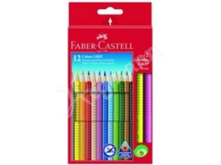 FABER-CASTELL 12 Farbstifte Colour Grip + 2 Jumbo Grip neon