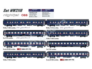 LS MW2116 8er Set Nachtzugwagen ÖBB / Nightjet, Ep.VI, NJ 424/490