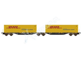 MEHANO 58955 H0 1:87 Containertragwagen Sggmrss 90 schwarz m. 2x DHL Container