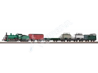 PIKO 97942 Start-Set mit Bettung Güterzug Dampflok G7 SNCB mit 5 Güterwagen