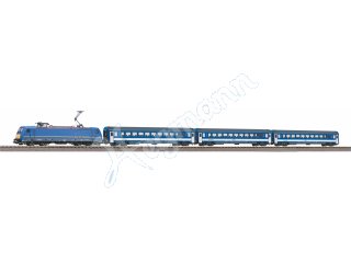 PIKO 97938 Start-Set mit Bettung Personenzug BR 185 und 3 Personenwagen MAV VI