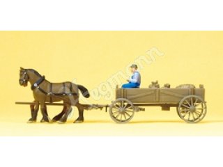 H0// 1:87 Preiser 30414 Jauchewagen mit 2 Pferden