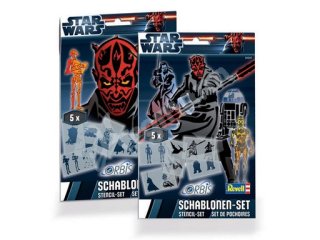 5 detailreiche Schablonen mit filigranen Motiven, z.B. Darth Maul,