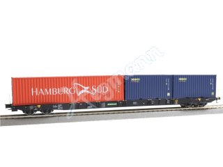 Rocky Rail IGRA 1:87 H0 Containertragwagen Sggnss 80 RailRelease, beladen mit 1x 40ft HC Hamburg Süd und 2x 20ft SEACO Containern