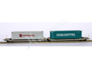 Taschenwagen AAE Cargo mit 2 Containern Yang Ming und CHINA Shipping in Gleichstrom-Ausführung