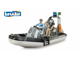 BRUDER 62733 bworld Polizei Schlauchboot mit Rundumleuchte, 2 Figuren und Zubehör