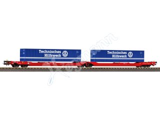 Piko 72238 H0 Taschenwagen T3000e beladen mit 2 THW 40´ Container DC