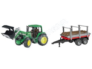 Bruder 01142 John Deere 6920 Traktor mit Frontlader + Holztransportanhänger