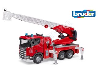 BRUDER 03591 Scania Super 560R Feuerwehr mit Drehleiter, Wasserpumpe und Light + Sound-Modul