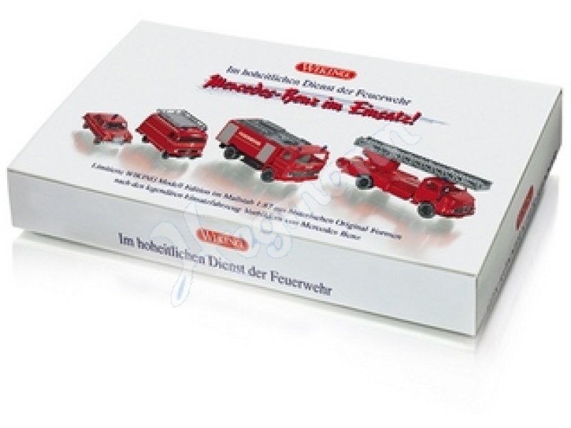 OVP Wiking Spur N N34 drei Feuerwehr-Fahrzeuge rot am Spritzling RF10/6 OVP Wiking Spur N N34 drei Feuerwehr-Fahrzeuge rot am Spritzling RF10/6